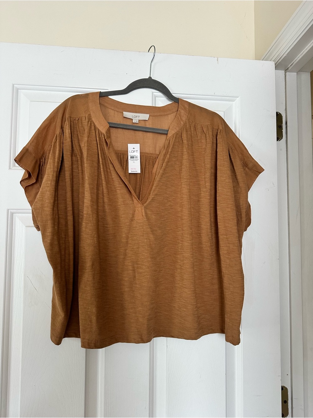 LOFT Short Sleeve V-Neck Blouse - Rust Brown - NWT